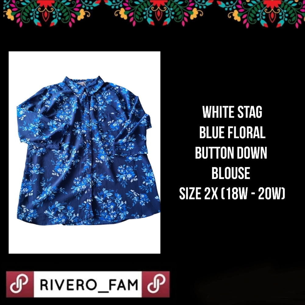 WHITE STAG | BLUE FLORAL | BUTTON DOWN | SIZE 2X (18W - 20W)